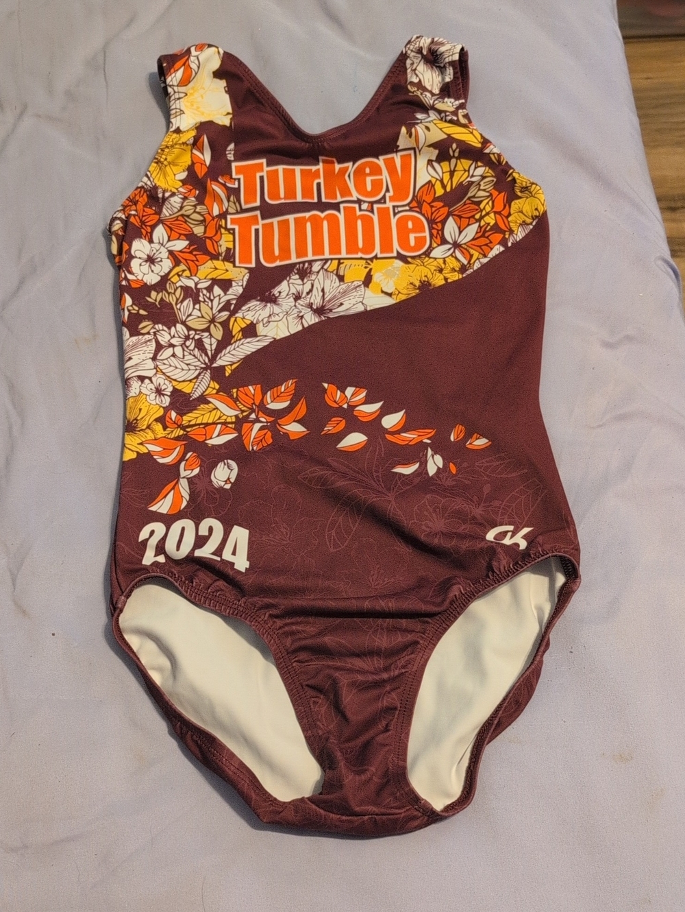 Turkey Tumble 2024 Girls Maroon Floral One-Piece